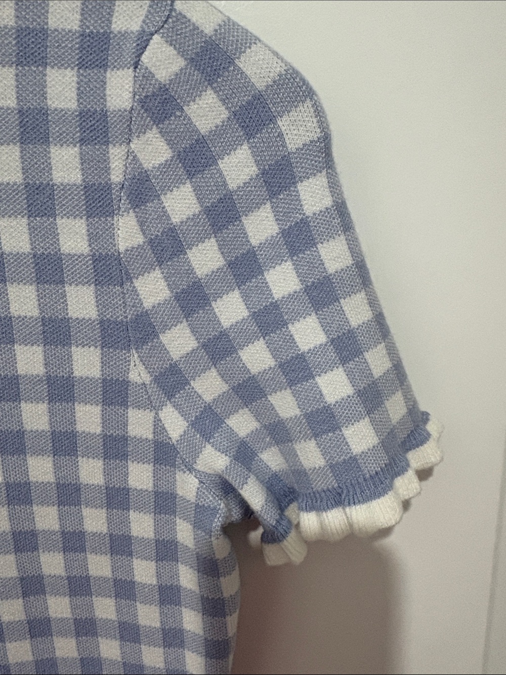 1901 Light Blue and White Gingham Knit Midi Dress - Picture 3 of 7